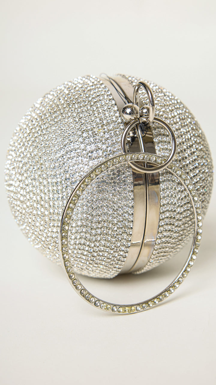 Stellar Silver Rhinestones Disco Ball Clutch