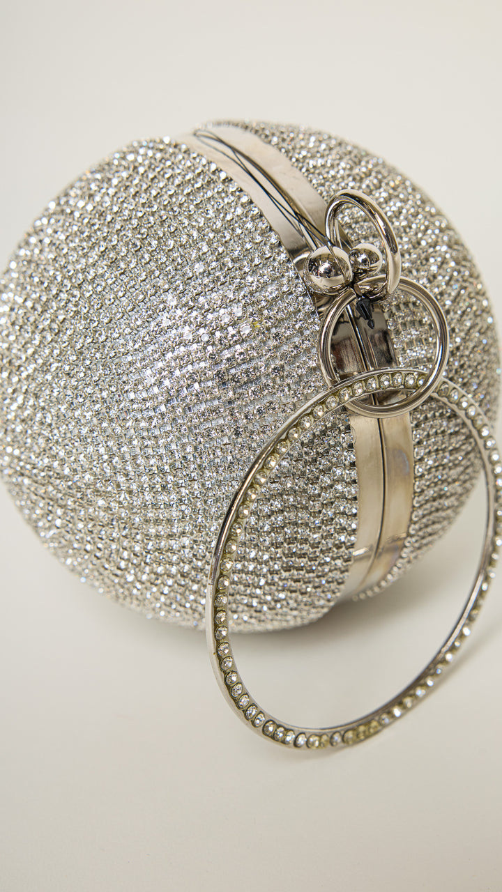 Stellar Silver Rhinestones Disco Ball Clutch