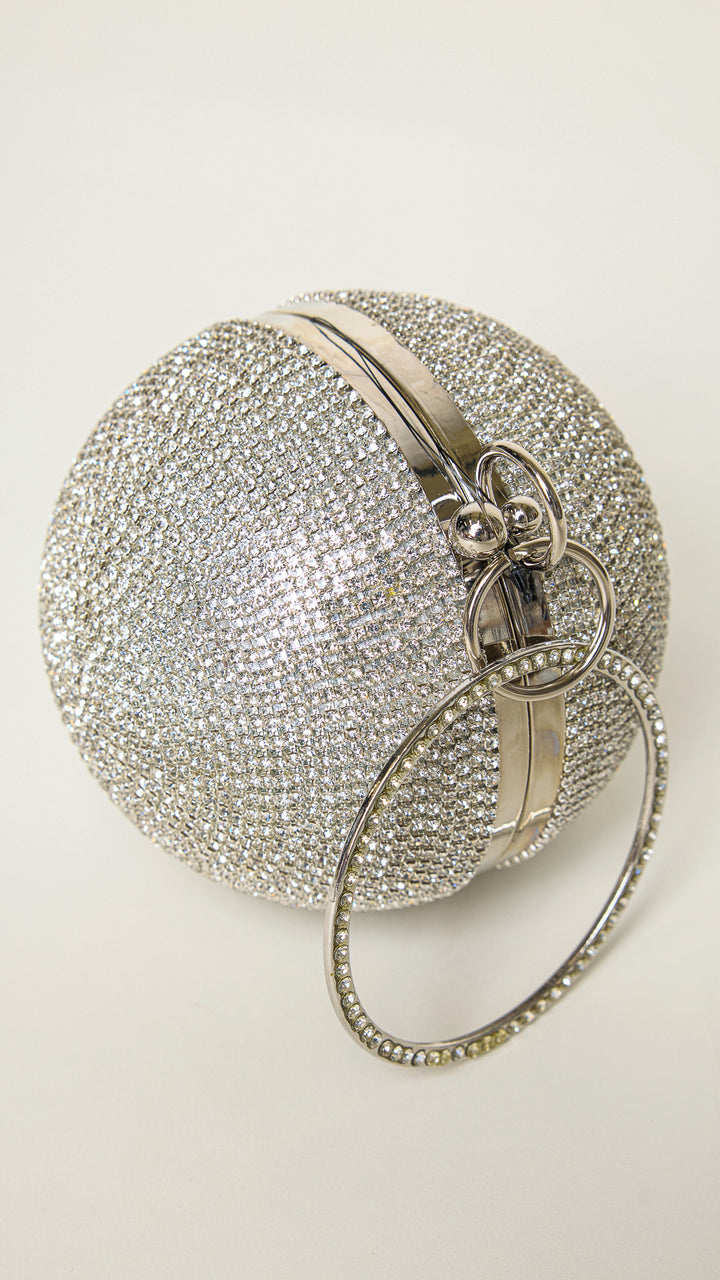 Stellar Silver Rhinestones Disco Ball Clutch