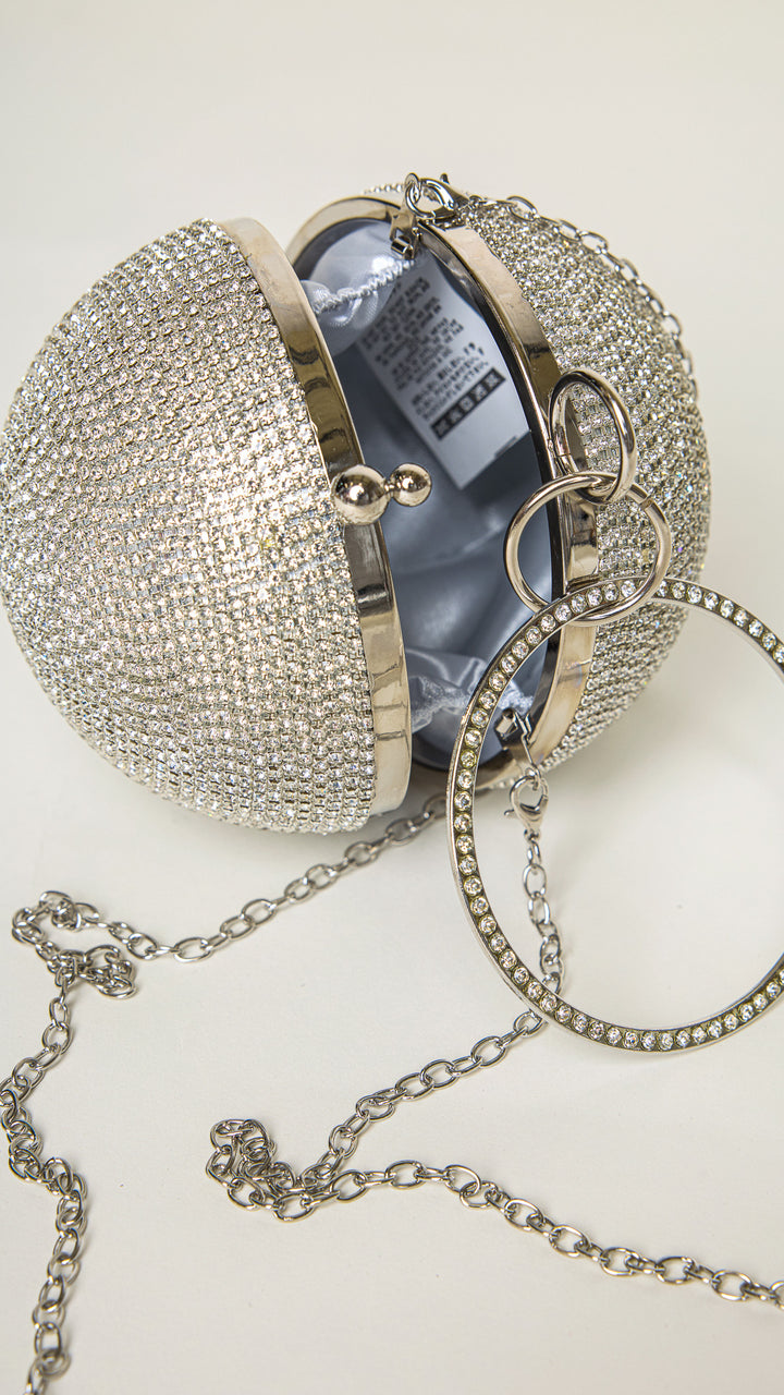 Stellar Silver Rhinestones Disco Ball Clutch