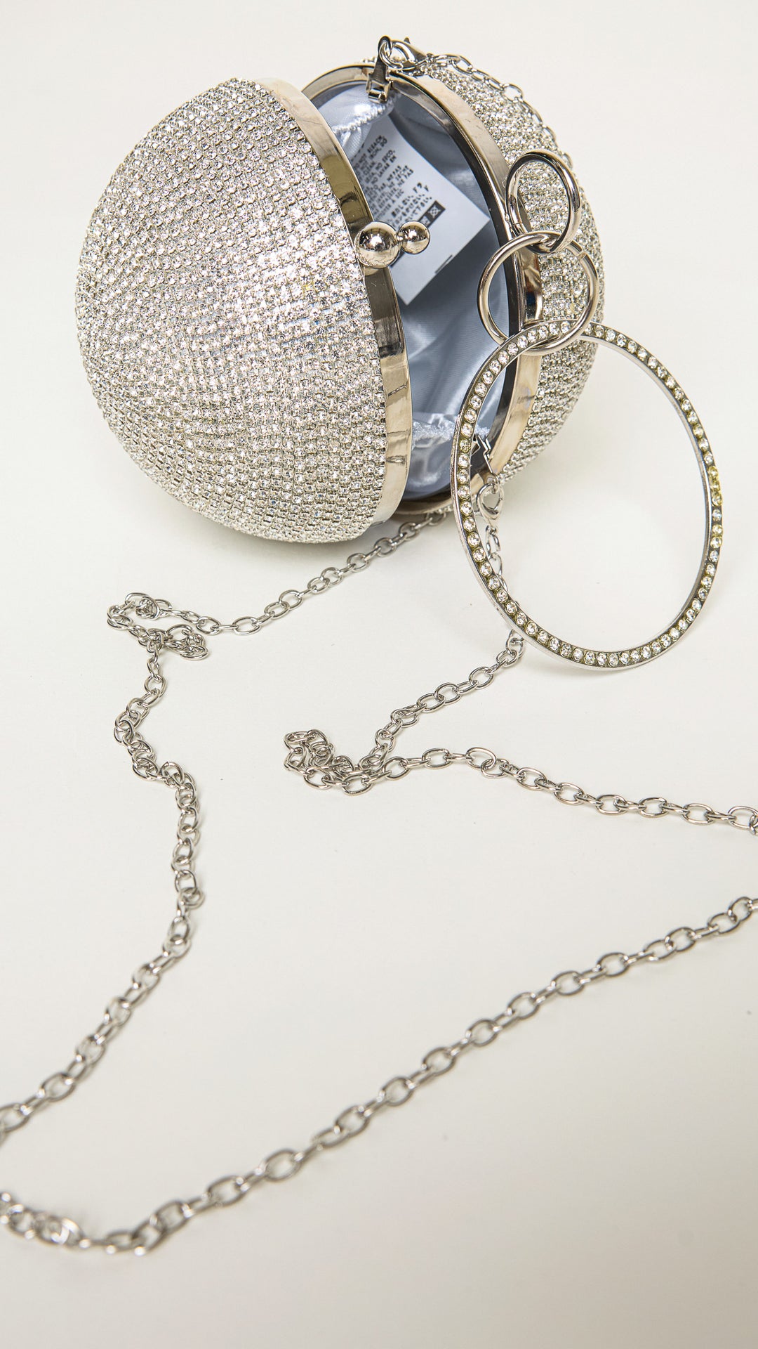 Stellar Silver Rhinestones Disco Ball Clutch