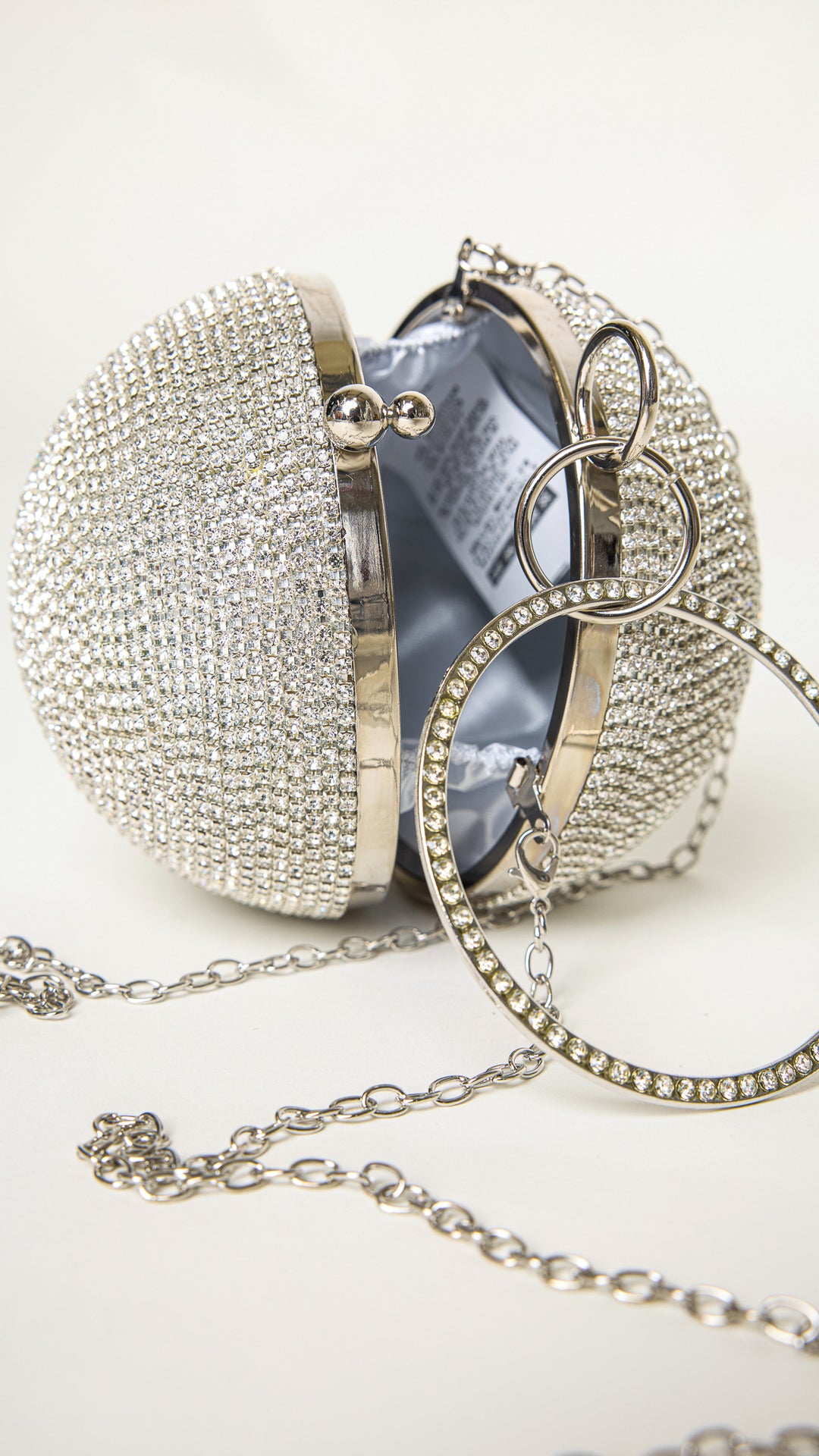 Stellar Silver Rhinestones Disco Ball Clutch