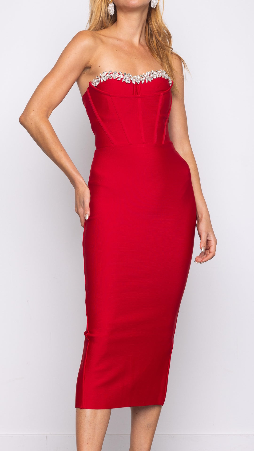 Ella Midi Dress in Red