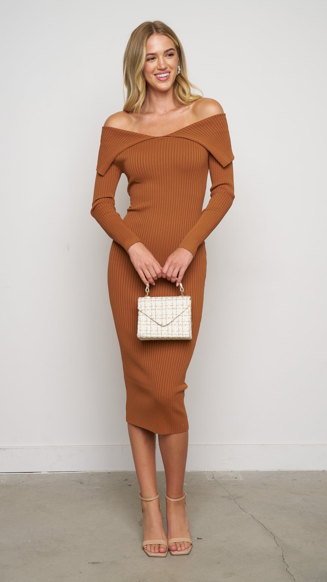 Janene Midi Dress in Tan