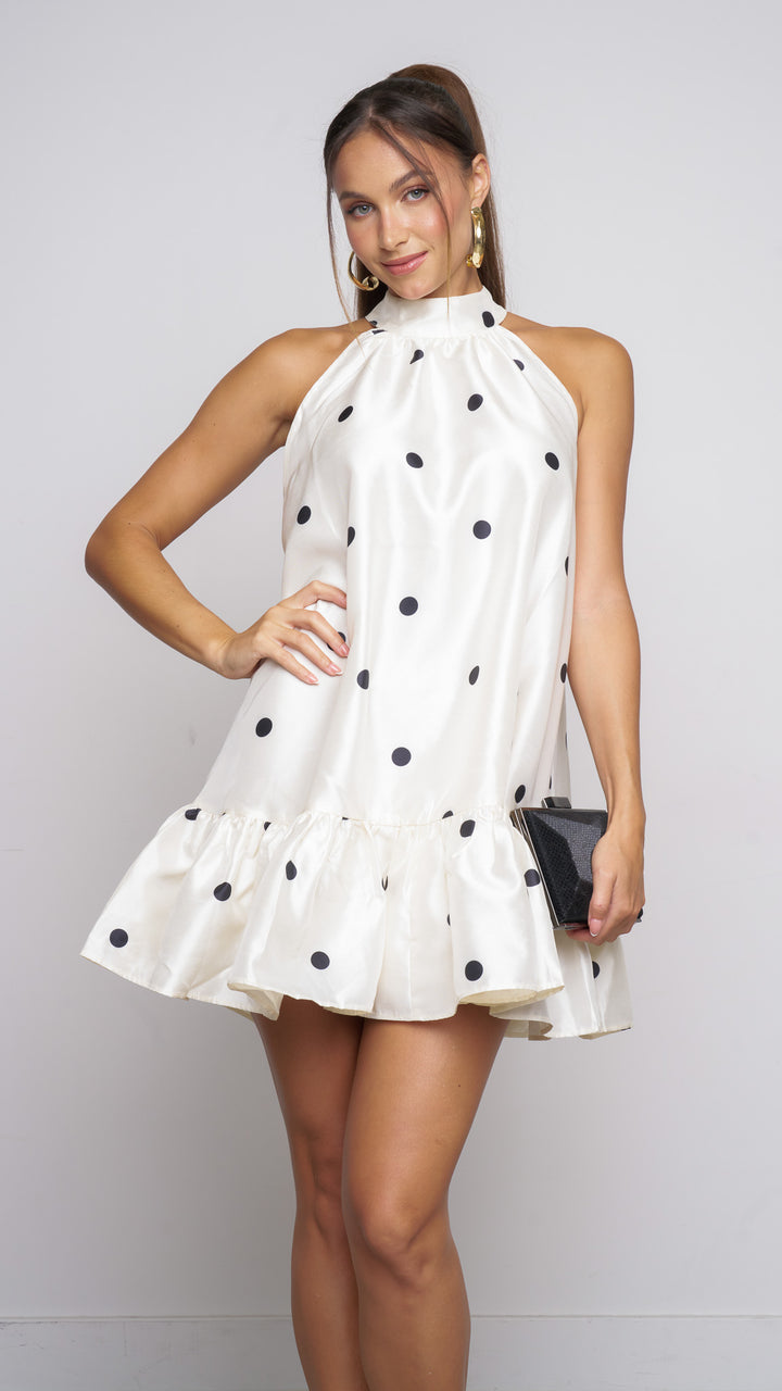 Kaliua Polka Dot Halter Mini Dress