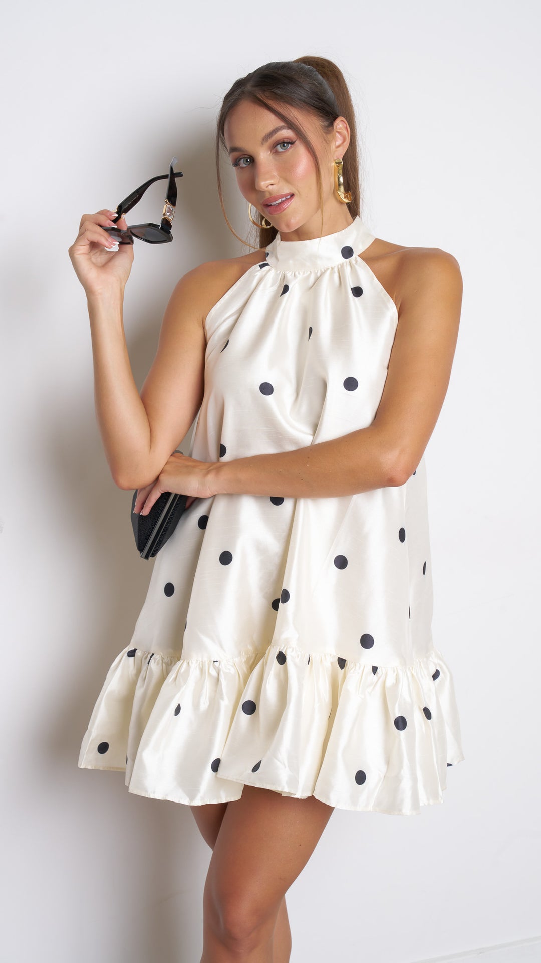 Kaliua Polka Dot Halter Mini Dress