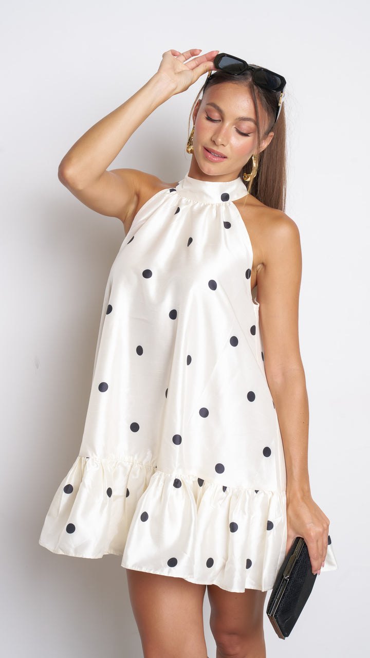 Kaliua Polka Dot Halter Mini Dress