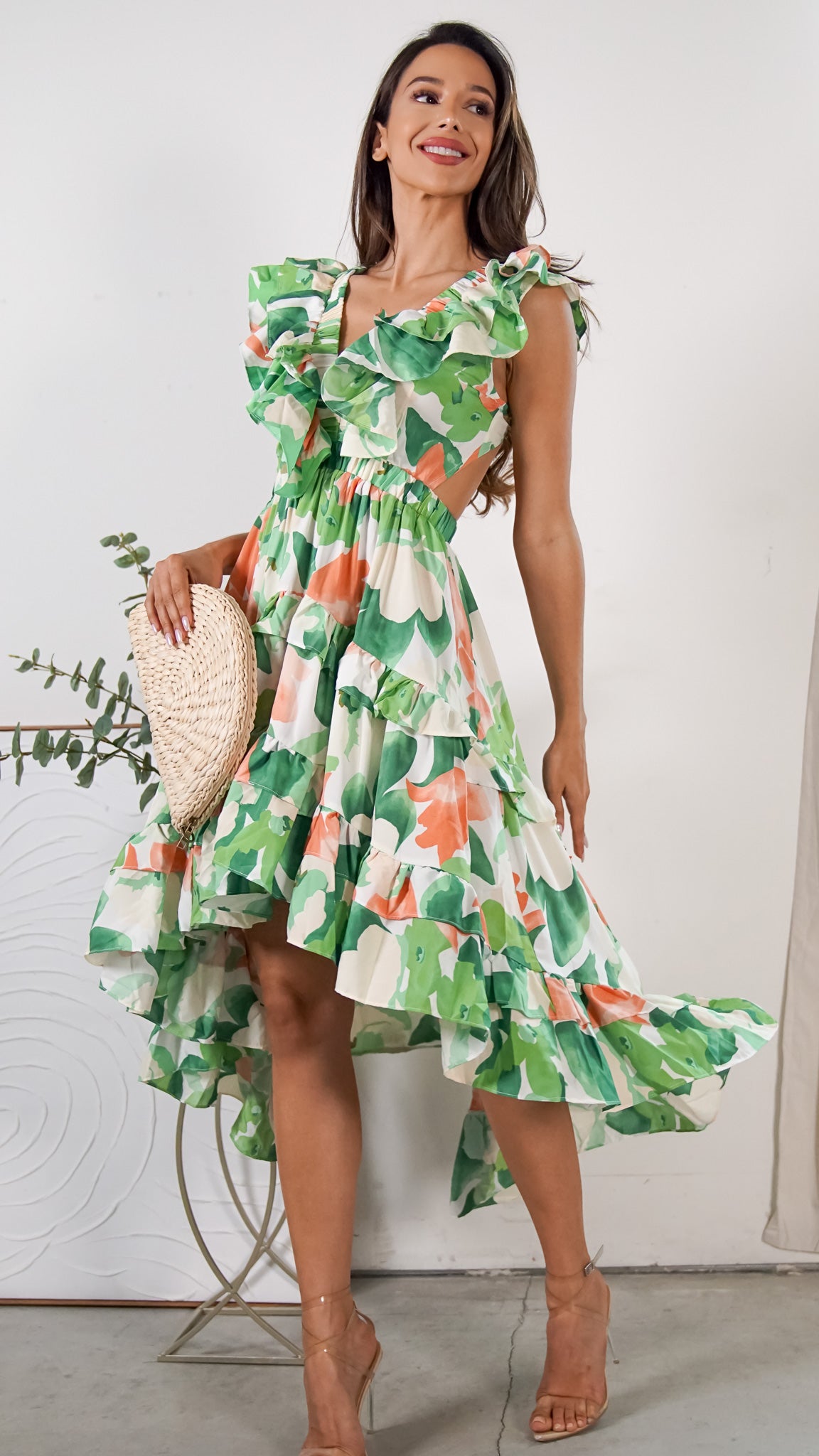 Jocasta Midi Floral Asymmetrical Dress