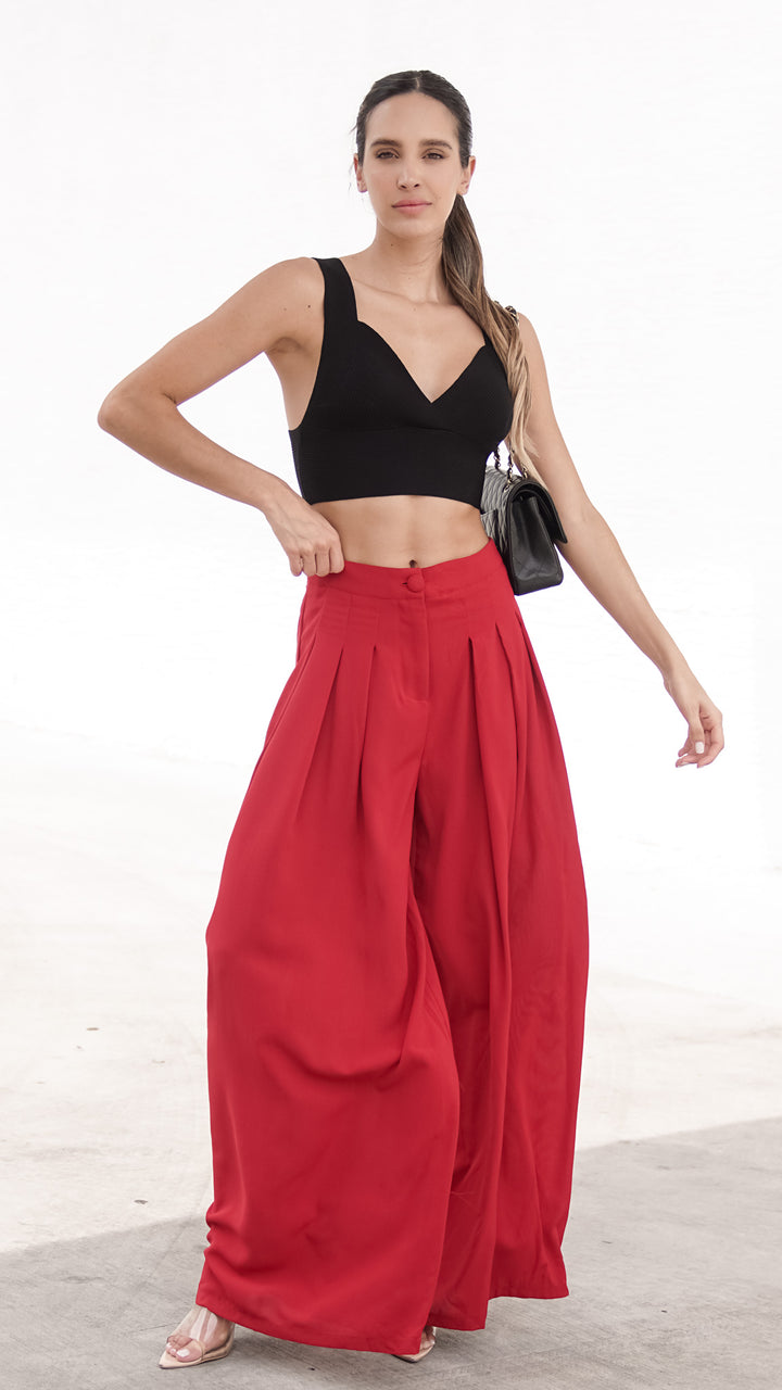 Sophie Wide Leg Pants in Red