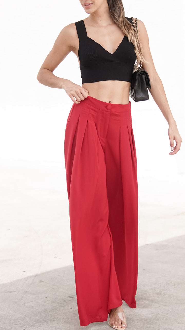 Sophie Wide Leg Pants in Red