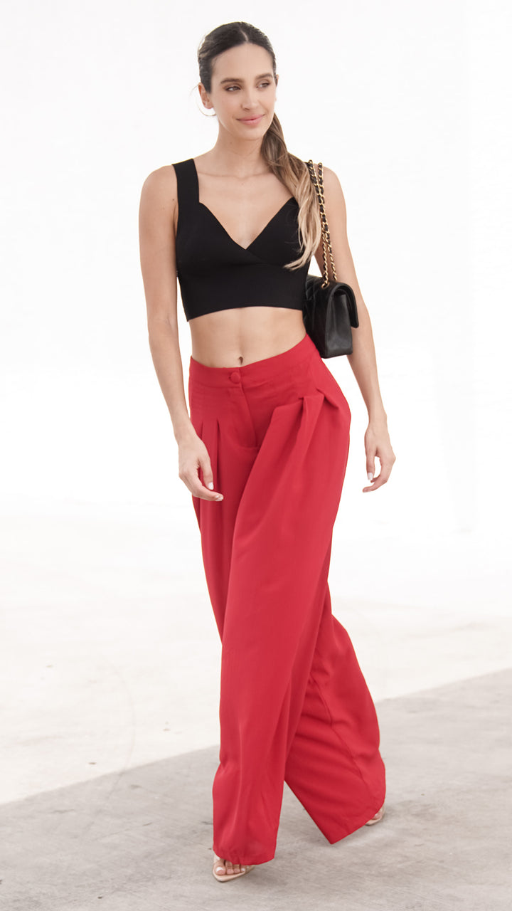 Sophie Wide Leg Pants in Red