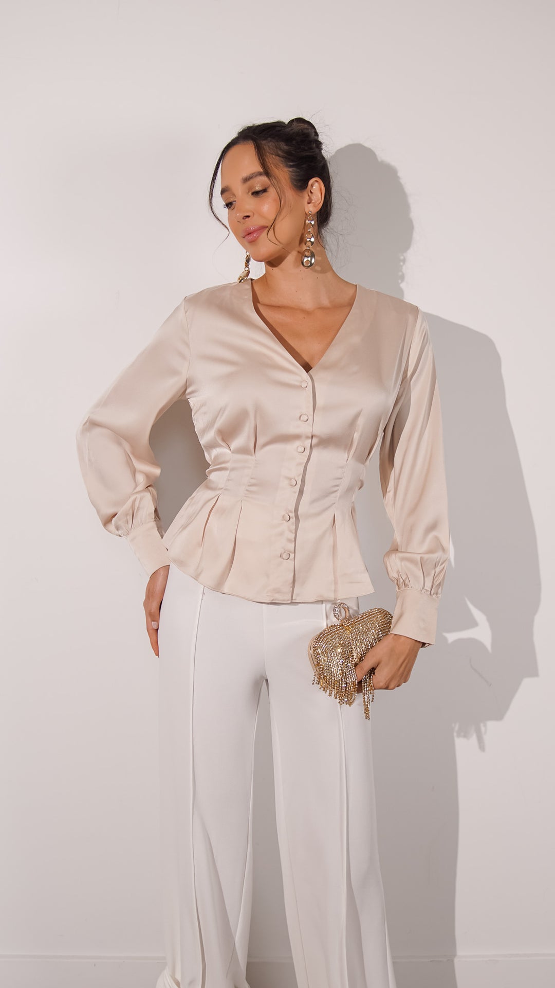 Elyzabeth Satin Longsleeve Button Up