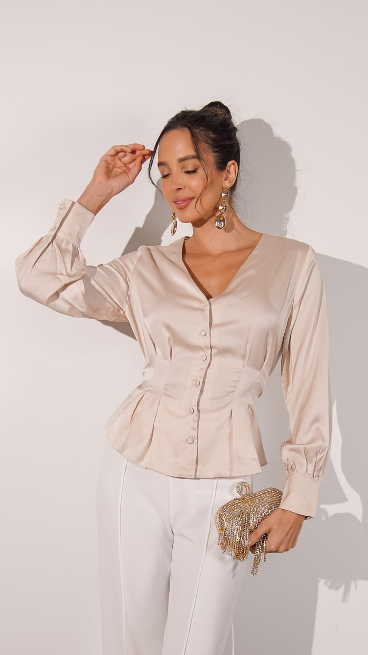 Elyzabeth Satin Longsleeve Button Up