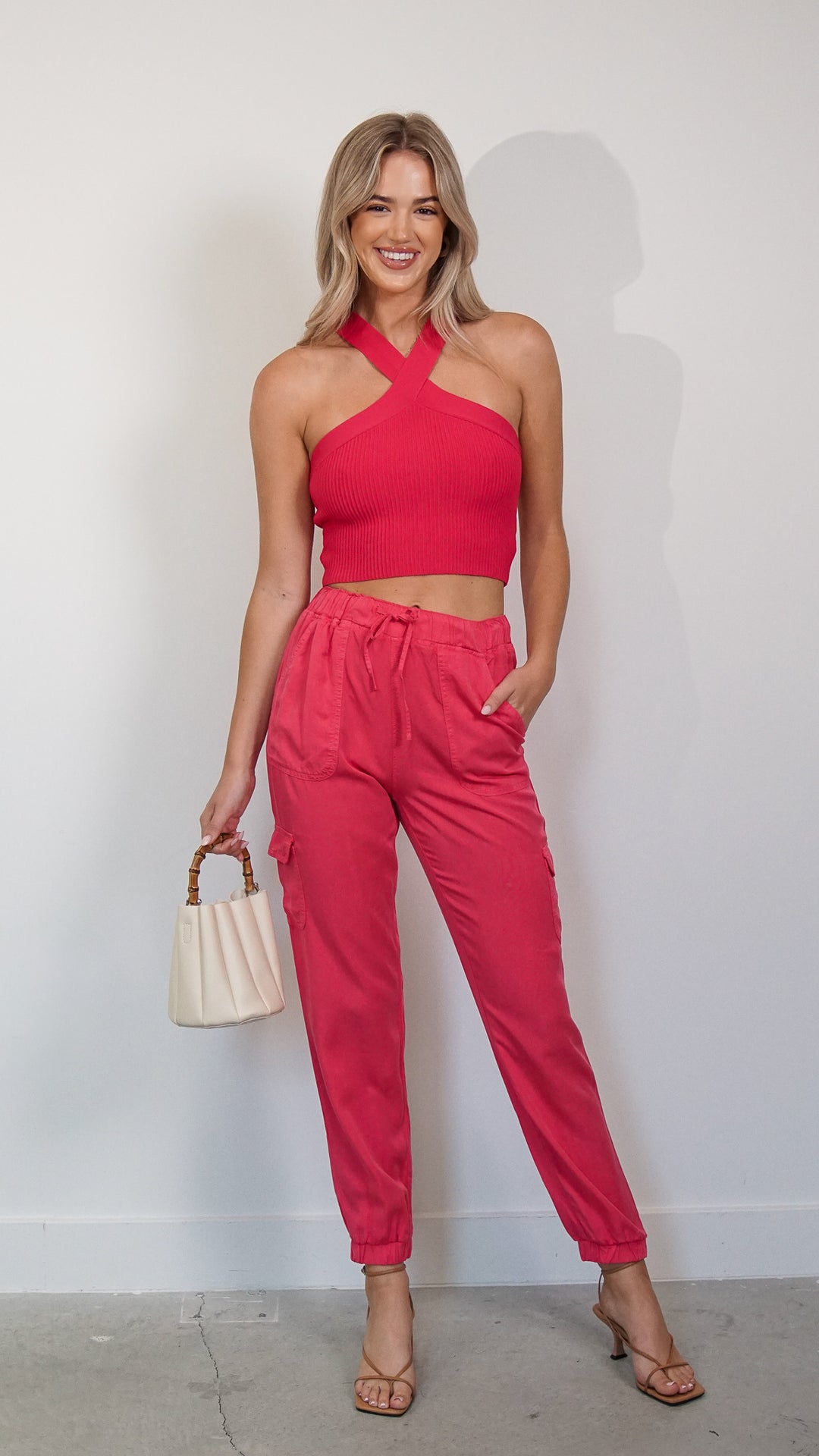 Lily Cargo Linen Pants in Pink