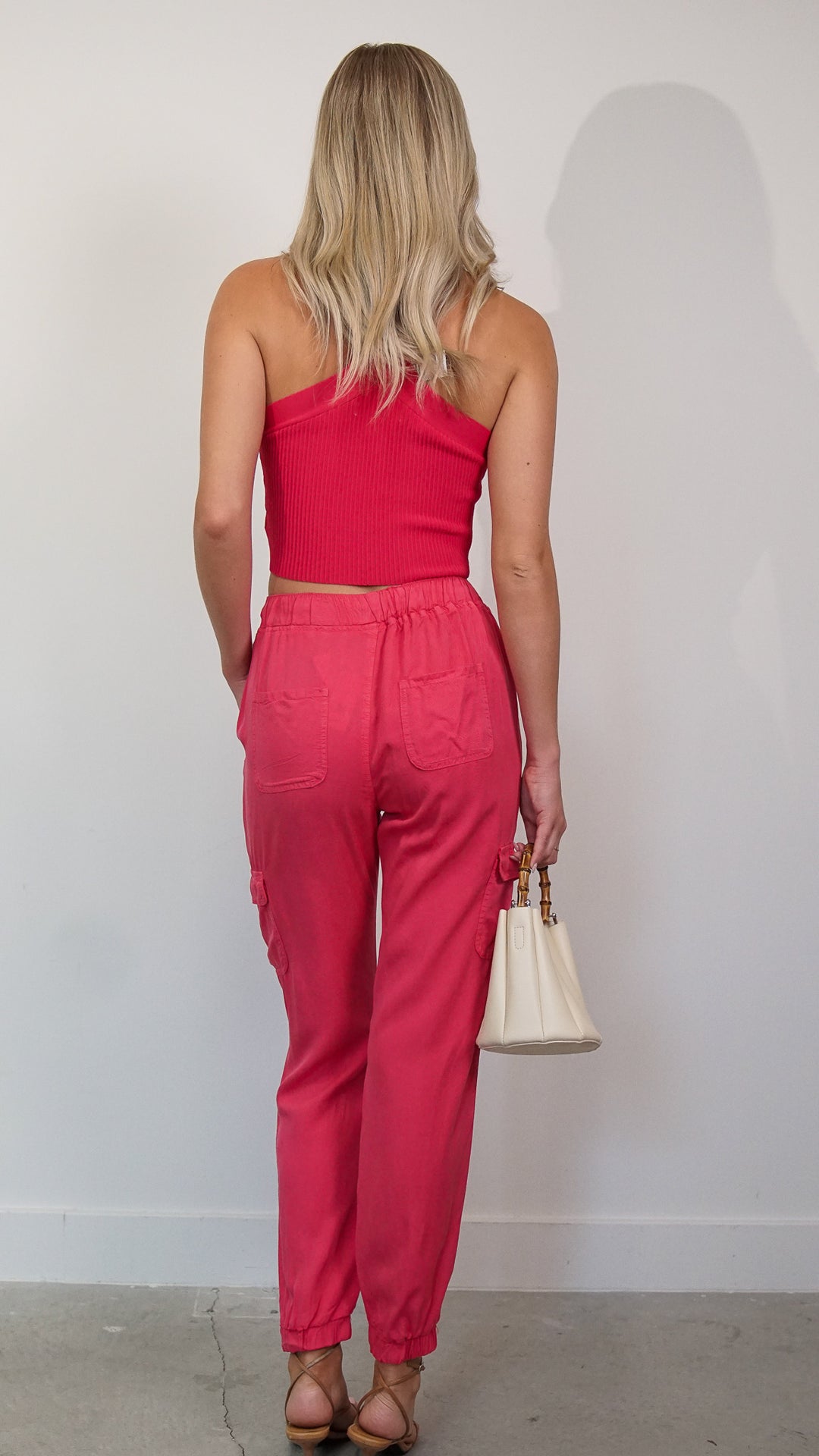 Lily Cargo Linen Pants in Pink