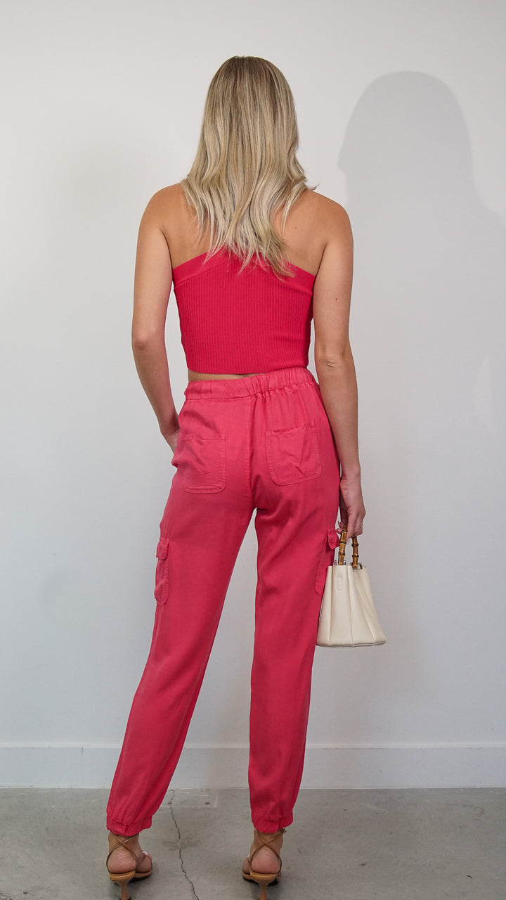 Lily Cargo Linen Pants in Pink