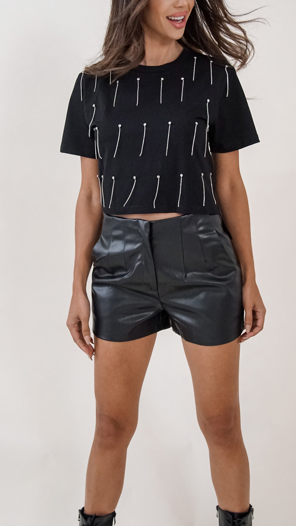 Lizzie Leather Shorts in Blacks - Steps New York