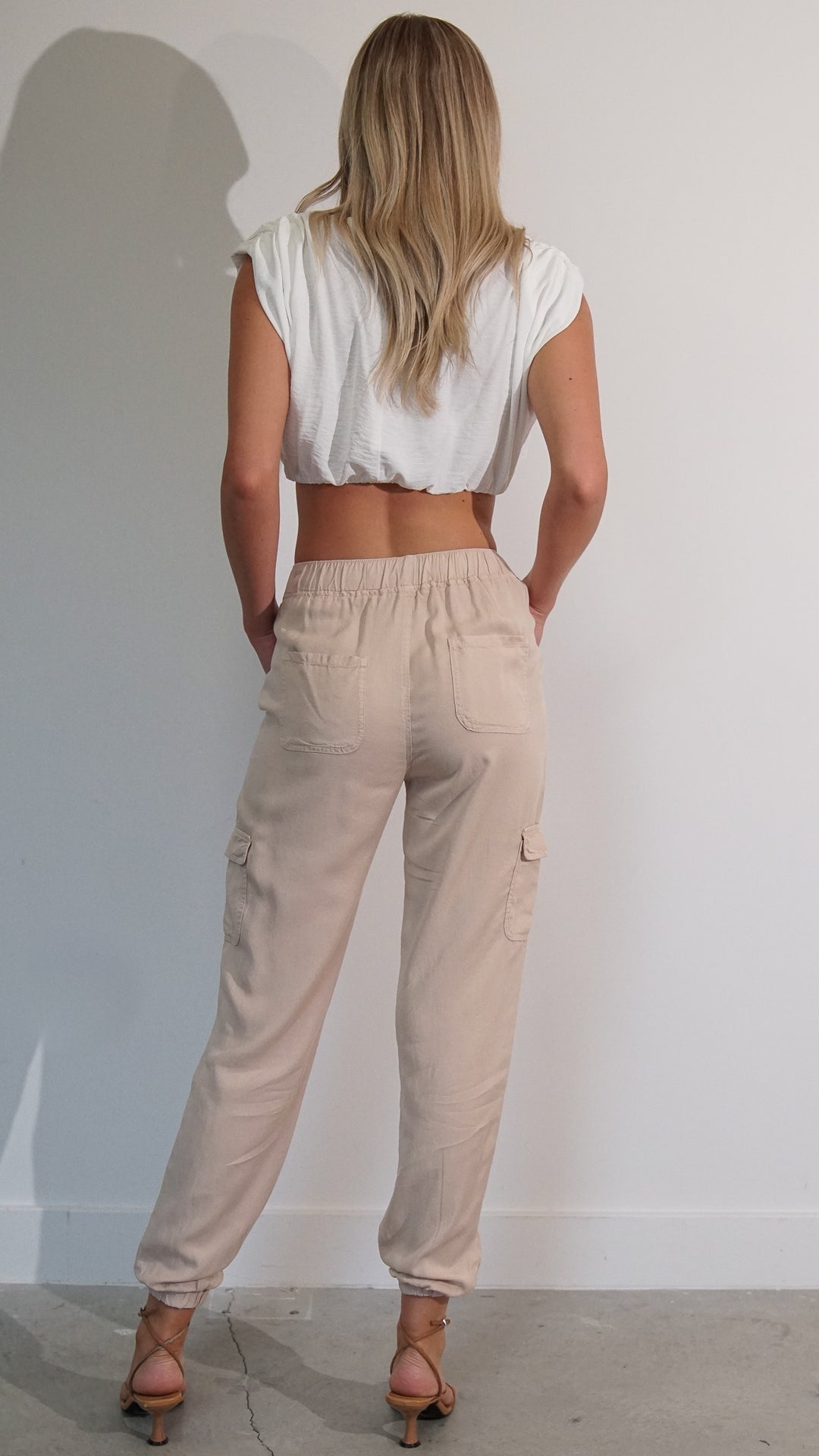 Lily Cargo Linen Pants in Beige