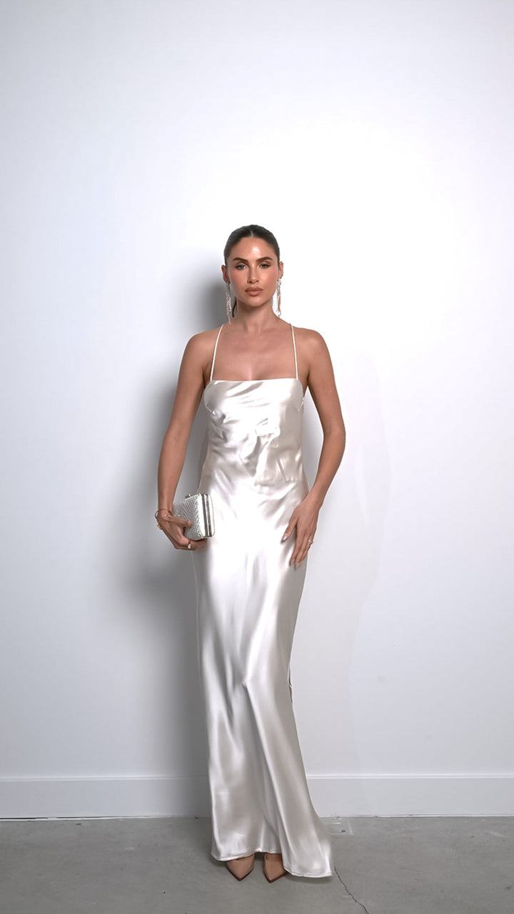 Seren Satin Maxi Dress in Champagne